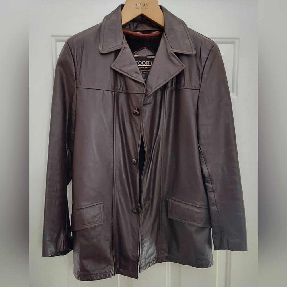 COOPER GENUINE LEATHER MENS DARK BROWN CAR JACKET WITH REMOVABLE LINING SIZE 40